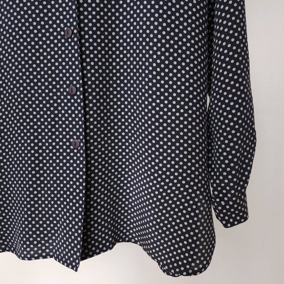 Vintage silk polka dot button down blouse navy, white - Picture 7 of 11